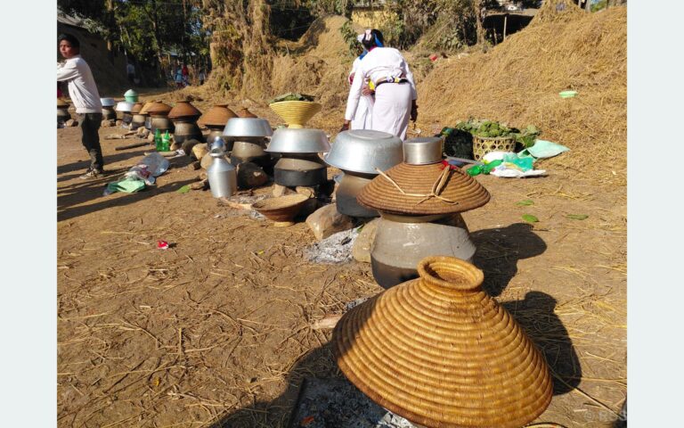 ढिक्री बनाउन व्यस्त थारू समुदाय
