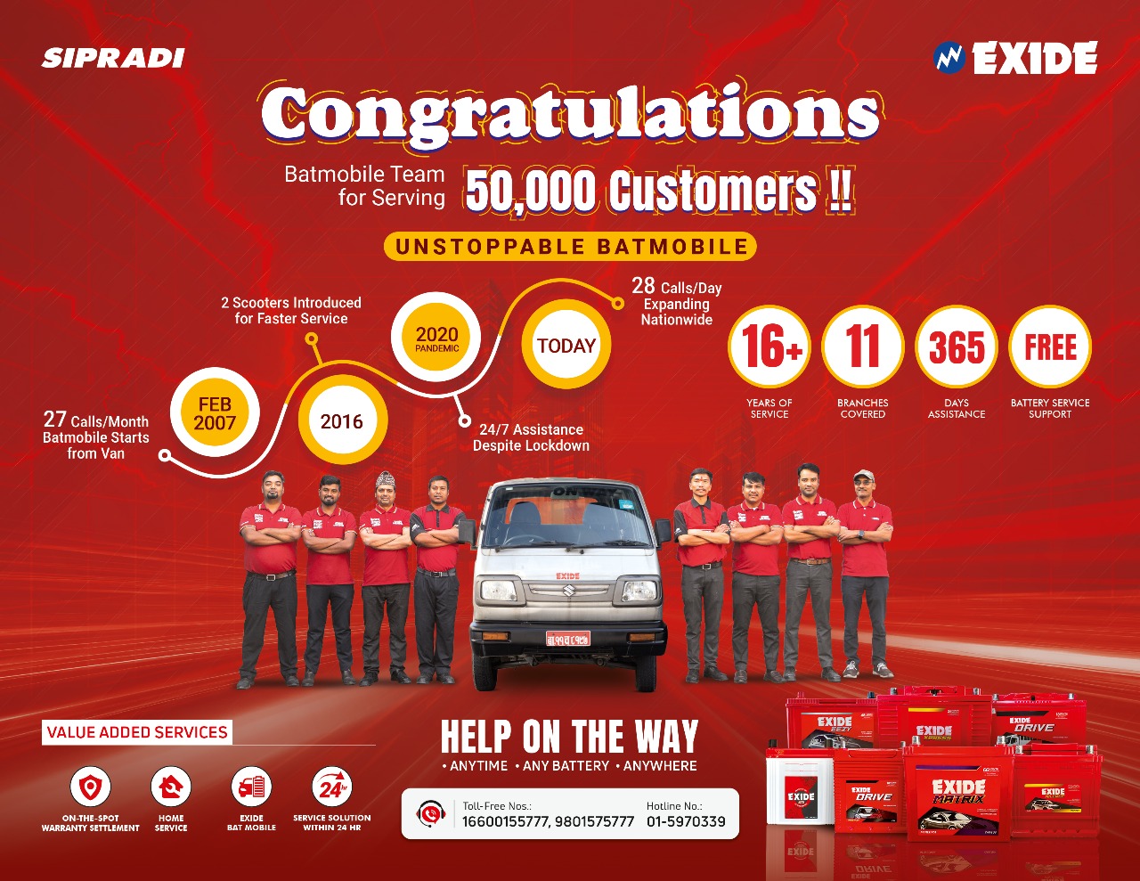 एक्साइड ब्याटमोबाइल सेवा ५० हजार ग्राहकसम्म पुग्दै इतिहास रच्यो