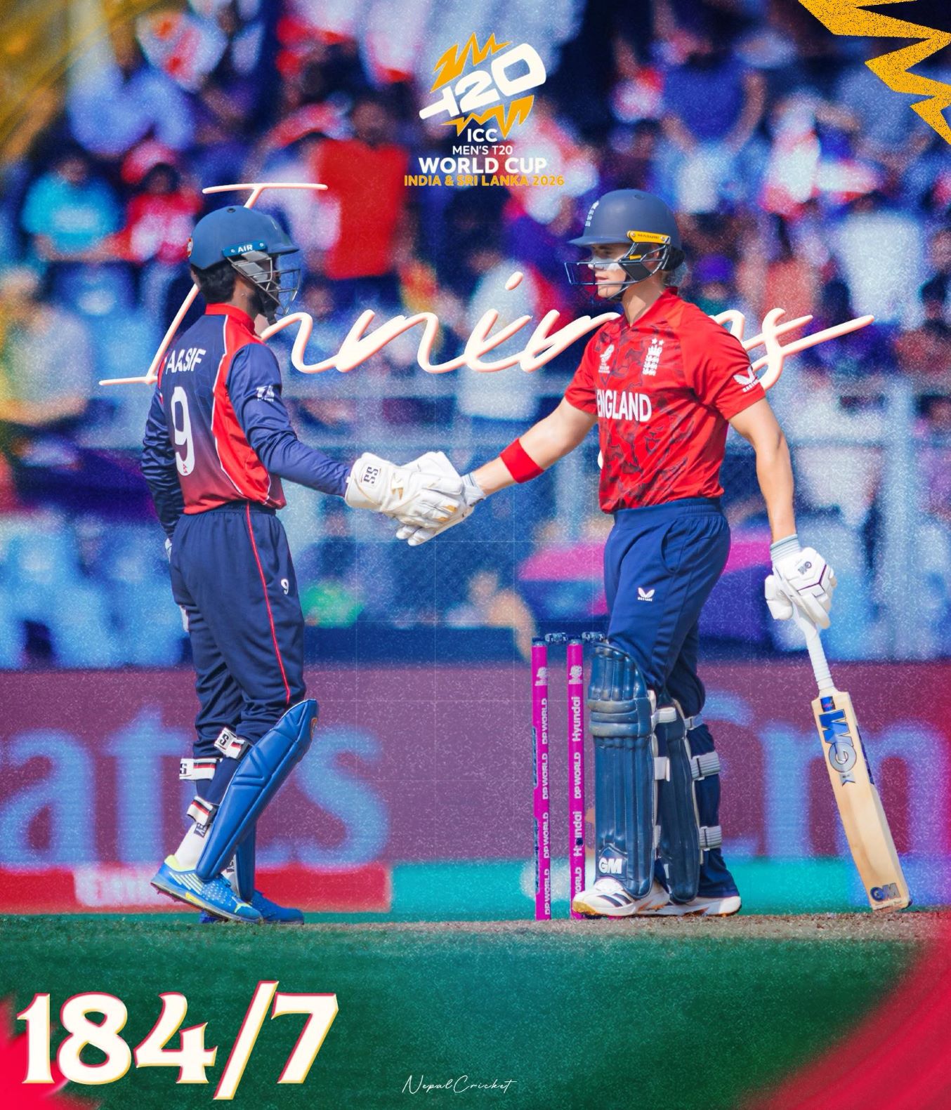 नेपाललाई इंग्ल्याण्डको १८५ रनको लक्ष्य