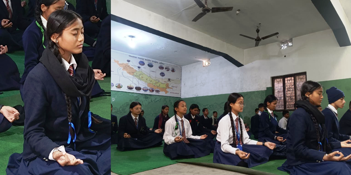 विश्व ध्यान दिवस: मोडर्न प्रिपेरेटोरी सेकेण्डरी स्कुलमा प्रयोगात्मक ध्यान कक्षा (तस्बिरहरूसहित)