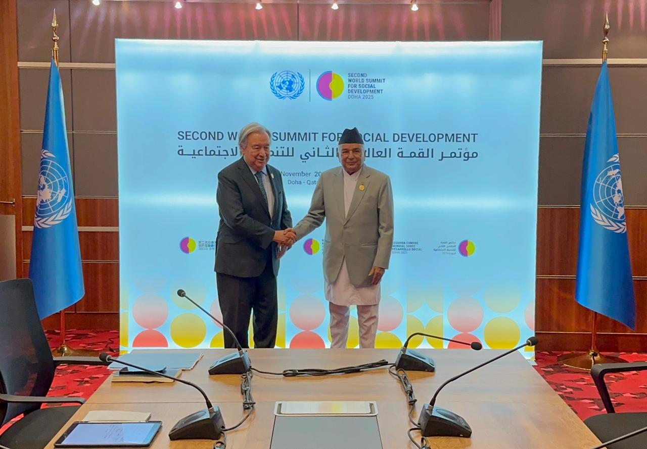 राष्ट्रपति पौडेल र राष्ट्र सङ्घका महासचिव गुटेरेसबीच शिष्टाचार भेटवार्ता