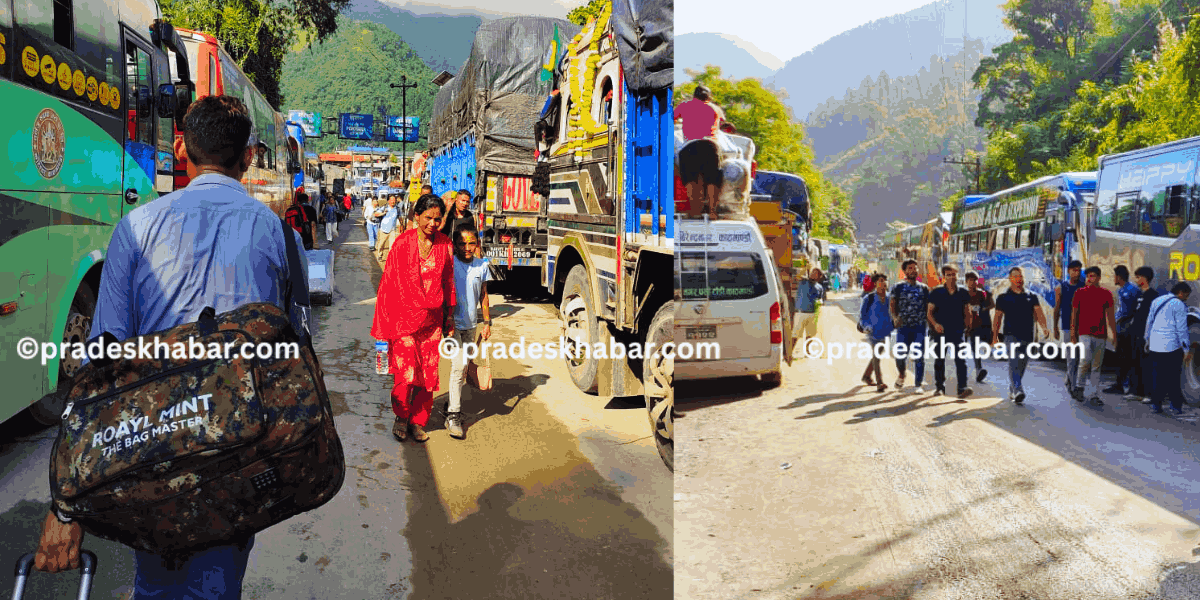 मुग्लिङ–नारायणगढ सडक ३९ घण्टादेखि बन्द, यात्रुहरू हिँडेरै सुरक्षित स्थानतर्फ जान थाले (तस्बिरहरू)