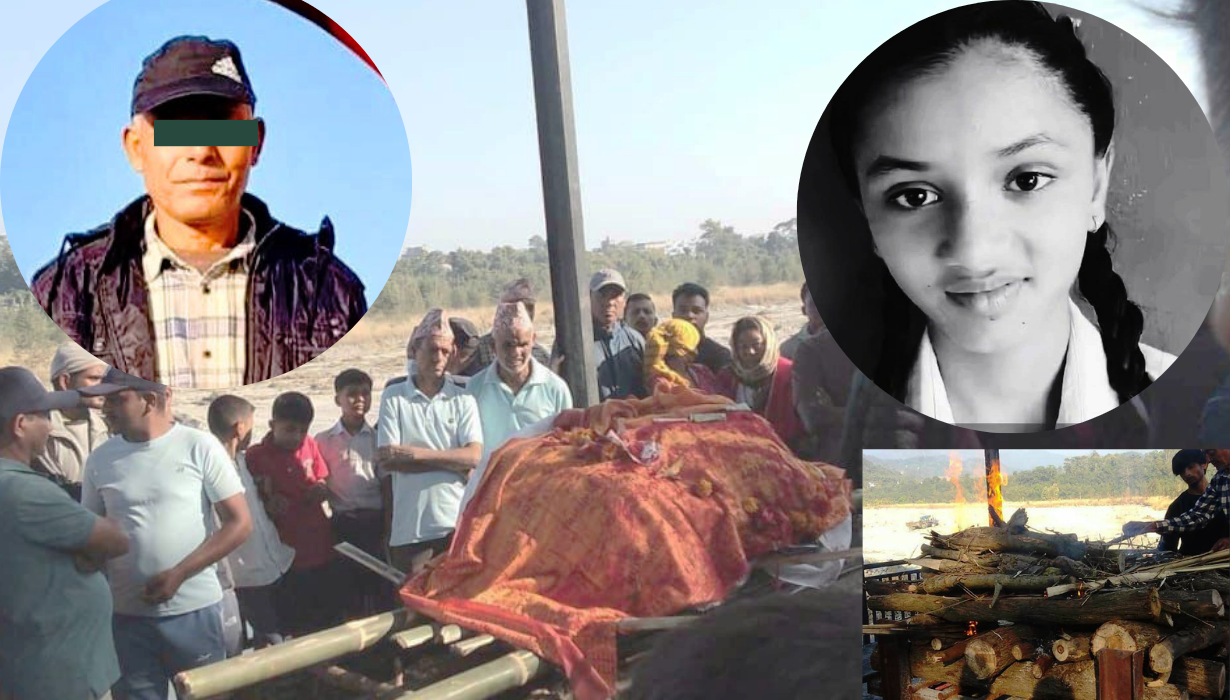 अभियुक्त छिमेकीलाई प्रहरीले पक्राउ गरेपछी लेटाङकी १३ वर्षीया अंशु गौतमको दाहसंस्कार