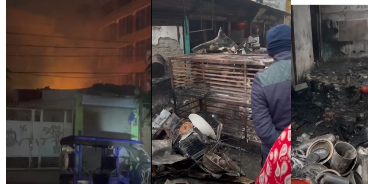 इटहरीमा आगलागी हुँदा तीनवटा ग्यास सिलिन्डर पड्कियो, सात लाख रुपैँया बराबरको क्षति