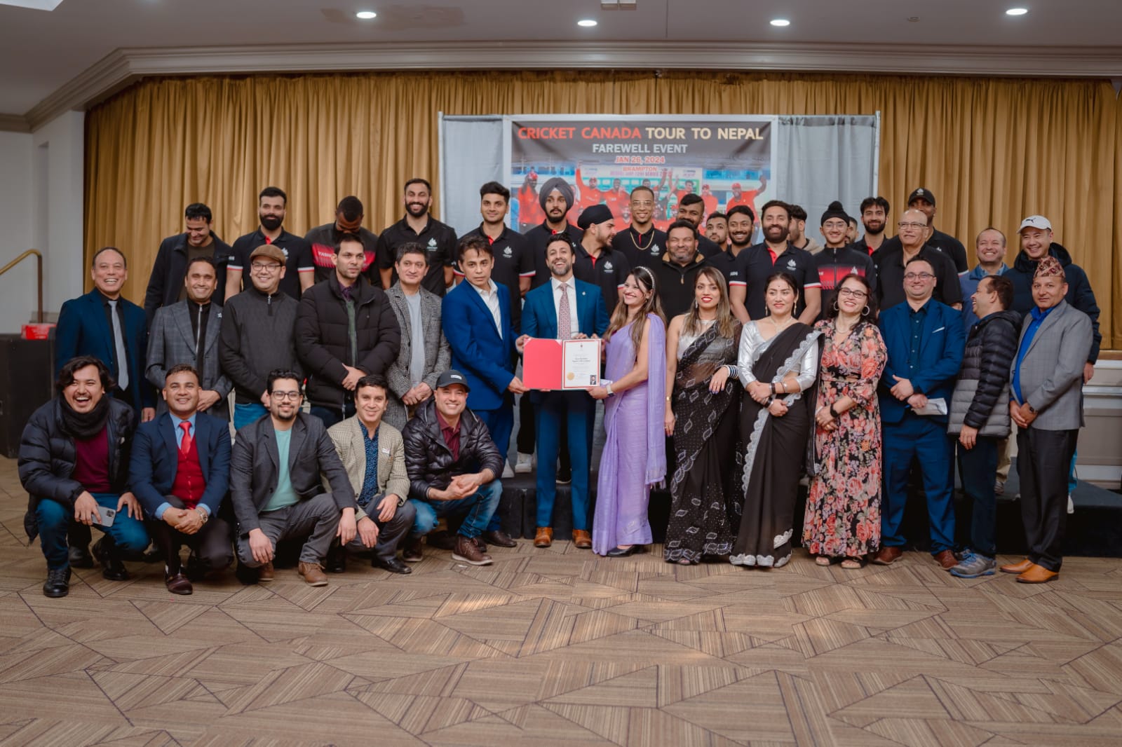 क्यानडाको क्रिकेट टोलीलाई एनआरएनए क्यानडा सहित नेपाली समाजले ढाका टोपी लगाएर गर्यो बिदाई