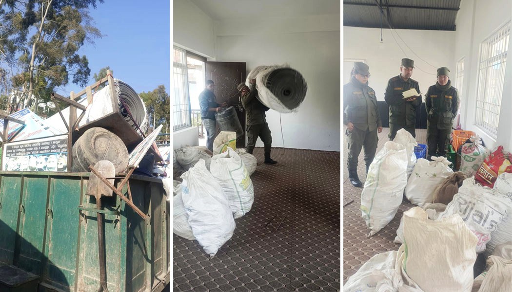 सडकपेटी मिचेर राखिएका सामान हटाउँदै धनकुटा नगरपालिका