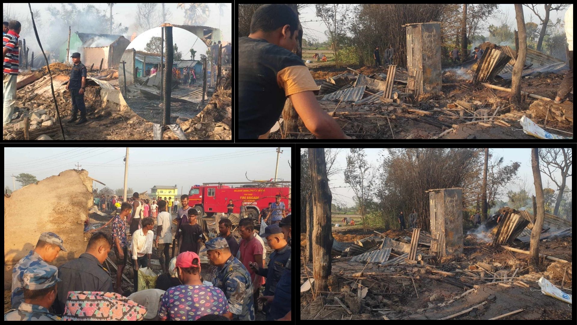 मोरङको रंगेलीमा आगलागी :२ घण्टामा मुसहर बस्ती जलेर खरानी, २४ परिवारको बिचल्ली