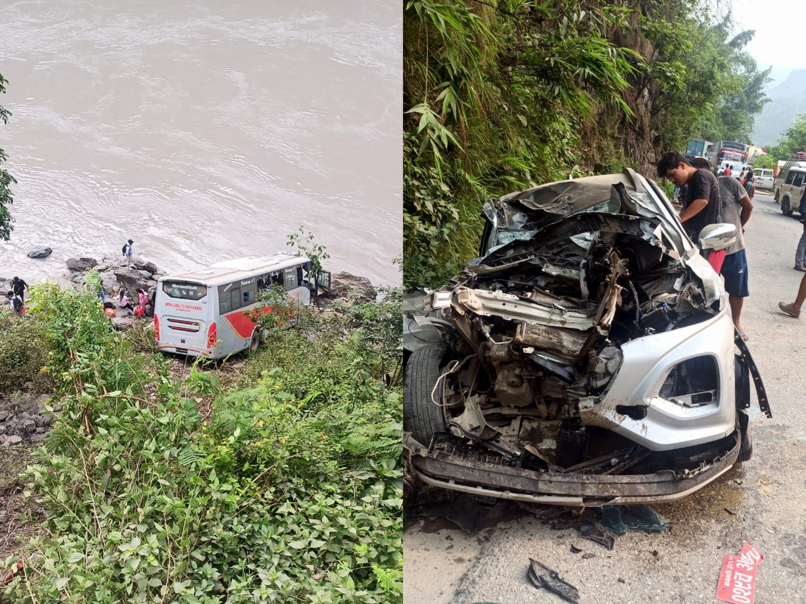 फिस्लिङ बजार नजिक बस र कार ठोक्किँदा , २० जना घाइते