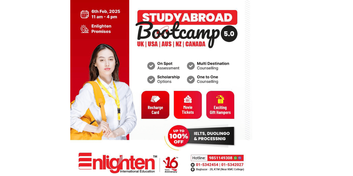 इन्लाइटनले माघ २४ गते  ‘स्टडी अब्रोड बुटक्याम्प ५.०’  आयोजना गर्ने