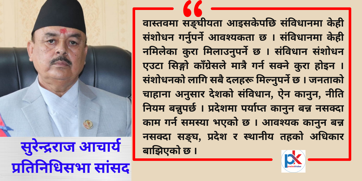 ‘संविधान संशोधनको लागि सबै दलहरु मिल्नुपर्छ’ : सांसद आचार्य